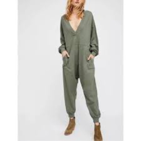 Free People Marci Green V-Neck Jumpsuit - Picture 2 of 3